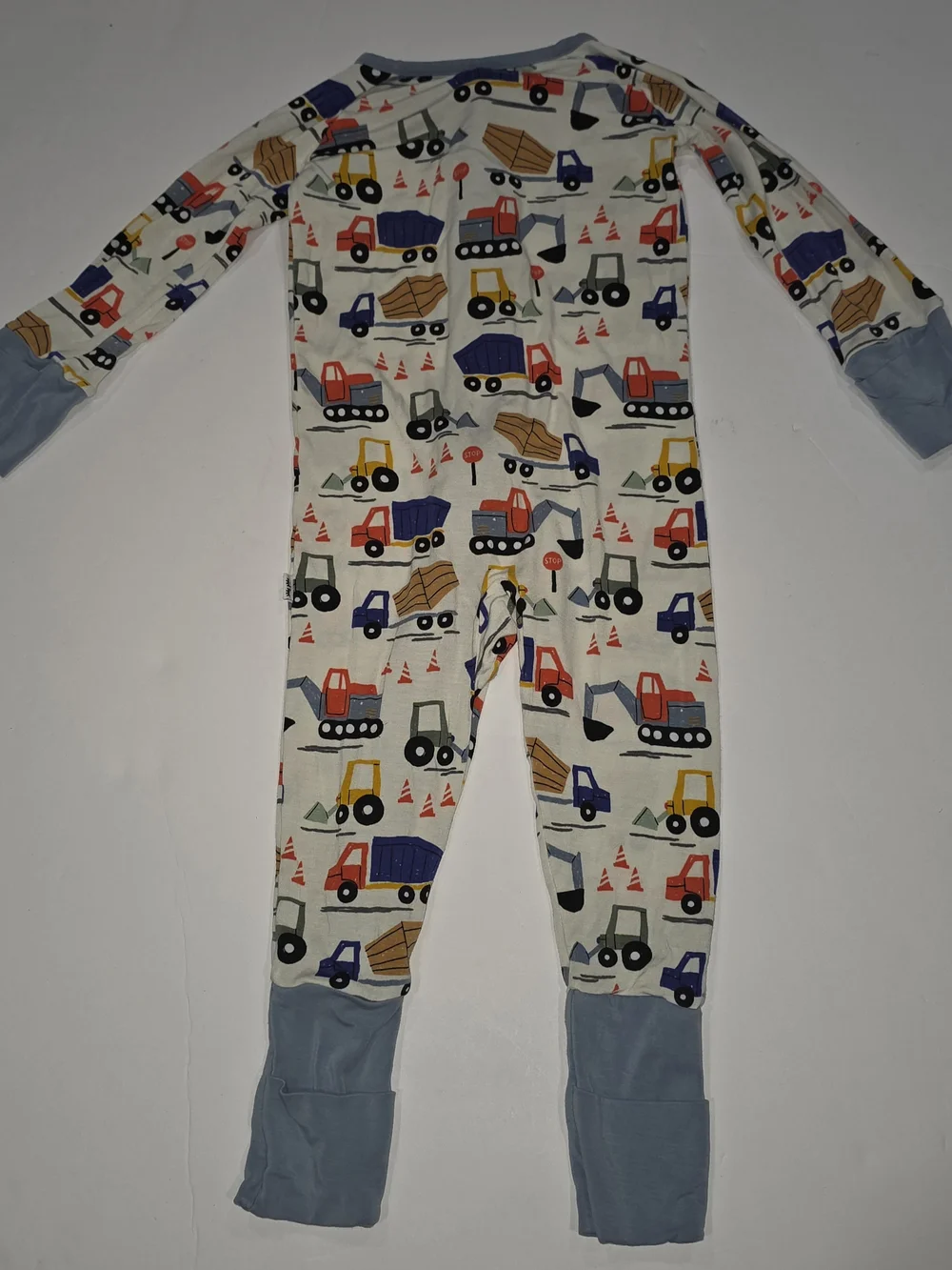 Little Sleepies Construction Truck Print One-Piece Footie with Blue Trim 6-12 Mo